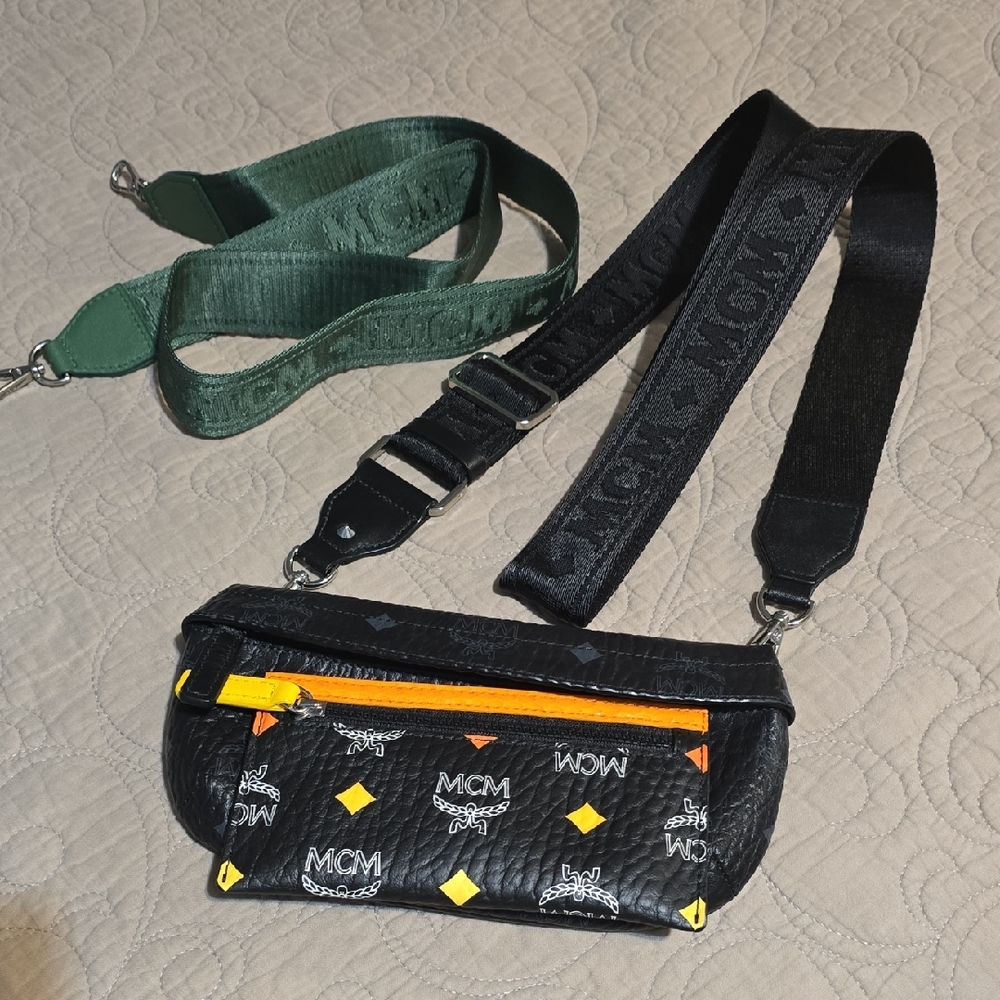 MCM Black Belt Bag with Yellow and Orange Accents